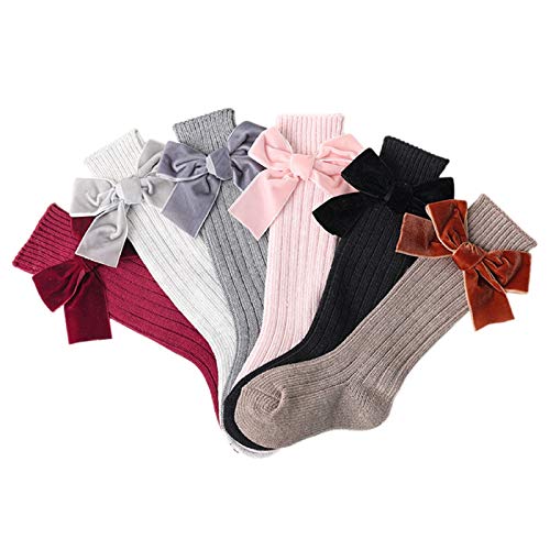Kayotuas Baby Girls Uniform Knee High Socks with Bow Knit Long Stockings Infants Toddlers Cotton Tube Socks