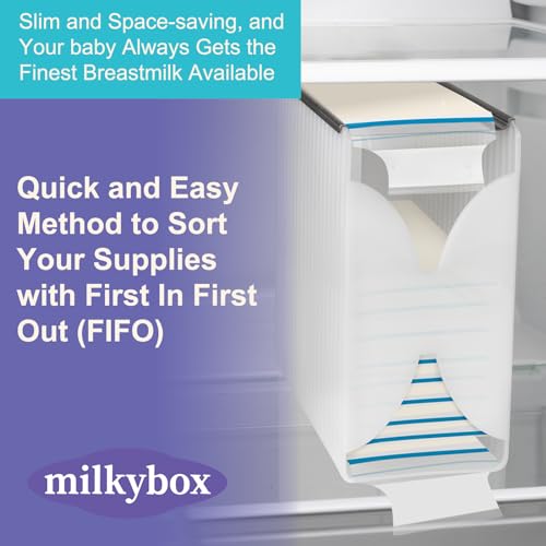 Milkybox Freeze Organizer for Breast Milk Storage Bags, Container Storing First-in First-Out System with Tray for Freezing Breastmilk to Feed Baby, Reusable and Breastfeeding Essentials