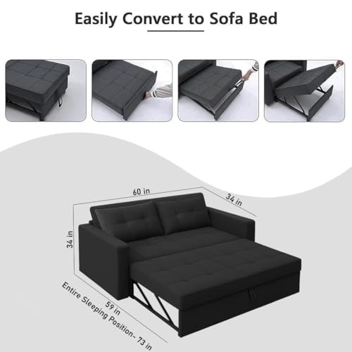 Image of CASASTYLE Trissa 2 Seater Pull-Out Premium Fabric Sofa Cum Bed Sofa Set for Living Room (Dark Grey Color Fabric)