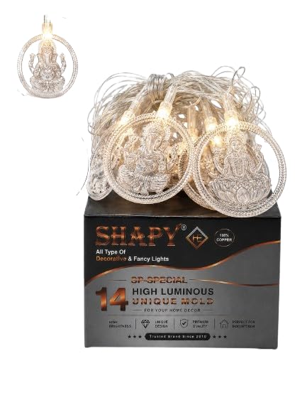 shapy decorative led 14 ganesha & om shape fancy bulb string lights for home decoration, warm white festival, pooja room, window, curtain, and diwali decoration lights (pack of 1)