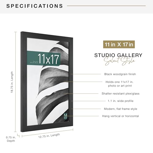 MCS Studio Gallery 11x17 Picture Frame Black Woodgrain, Rectangle Photo Frame for Photos, Posters & Art Prints (1-Pack)