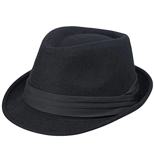 Korhleoh Sombrero Panamá para Hombre Mujer Sombrero Fedora de Fieltro para Hombre Sombrero Hombre Elegante Sombreros Gángster Trilby Jazz, Negro , 58