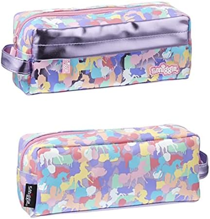 Smiggle Soft Two Pocket Pencil Case ('Illusion' Pink/Lilac Unicorns)