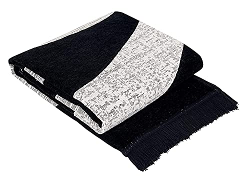 Image of Wave Design Rectangular Chenille Carpet, Black, 5X7 Feet
