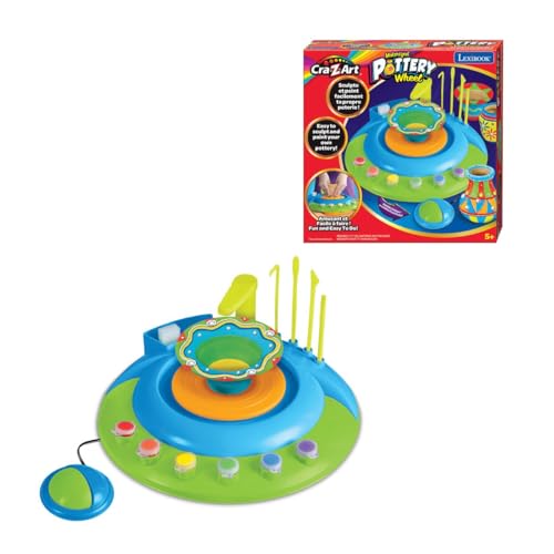 Lexibook, Torno da Vasaio Motorizzato per Bambini, Kit Creativo con Argilla Naturale, Colori, Strumenti di Modellazione e Accessori, Verde, CRPOT1LXB
