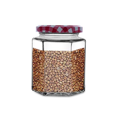Image of CROCO JAR Hexagon Glass Jar Set of 6 (250 ml) | Airtight Black Lid Mini Glass Storage Jars for Spices Mouth Freshener & Condiments