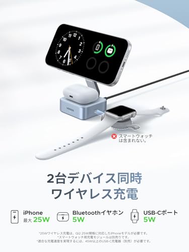 undefined UGREEN MagFlow 【世界初発売 技術革新】25W Qi2 ワイヤレス充電器 超高速・超高効率ワイヤレス充電 MagSafe対応 2-in-1 マグセーフ充電器 Thermal Guard温度制御 折畳み コンパクト iphone17/16/15/14/13/12シリーズAirPods適用 USB-Cポート拡張 既存のスマートウォッチ充電器とシームレスに連携 の商品画像 2
