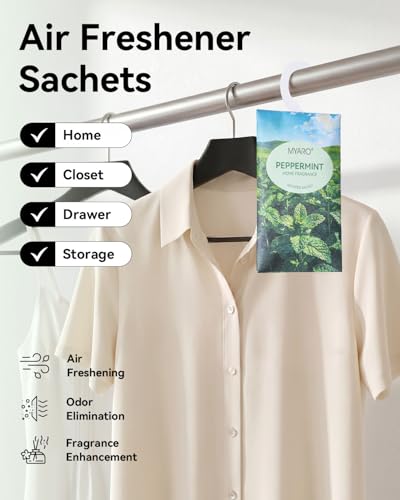 Image of MYARO Hanging Sachets Air Freshener for Home: 12 Packs Clean & Fresh Hanging Scented Sachet Bags for Closet, Clothes, Lingerie Drawer, Car, Bedroom, Laundry Fragrance Gift for New House (Mint)