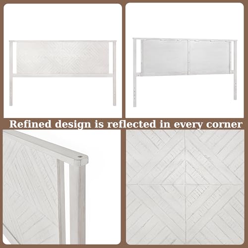 Image of Bme Ethan Diamond King Size Headboard ONLY, Rustic and Scandinavian Style, Solid Acacia Wood, Easy Assembly, King Size Headboard Option Available, Classic Design for Bedrooms, Rustic White