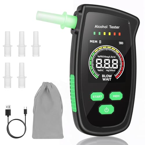 woeaozy Ethylotest Electronique - Rechargeable Alcotest Numerique avec écran, Etiloteste Electronique avec 5 Embouts, Ethylometre mesures de Haute précision
