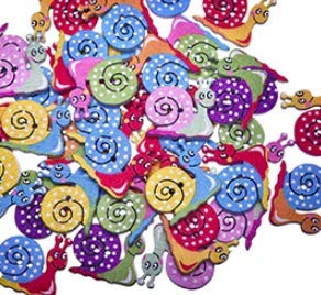 50 bottoni in legno a forma di lumaca 22 x 25 mm