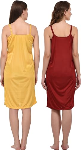 Image of You Forever Women Sexy Satin Striped Solid Above Knee Length Nighty, Loungewear, Nightwear, Sleepwear, Home Wear Short Nighty for Women Pack of 2