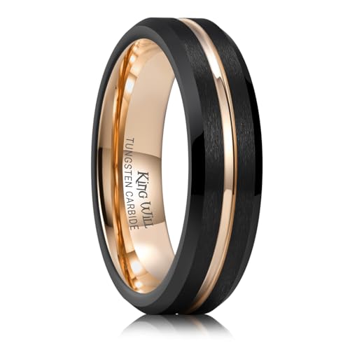 Image of King Will Tungsten Carbide Wedding Band for Men Women-6 /8 /10mm Width Multicolor Available with Grooved Center Wedding Ring Suitable for Work, Gym Comfort Fit Size 4-16