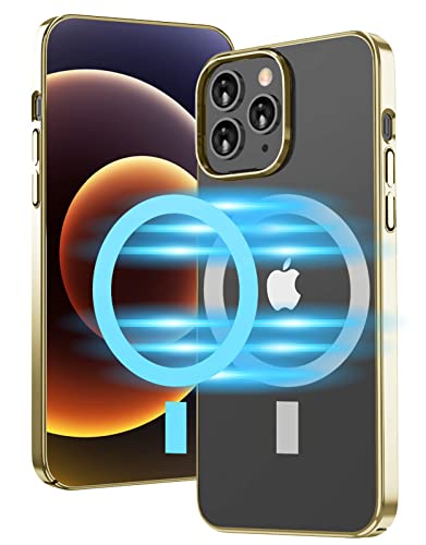 TECMIC iPhone 13 Pro ケース MagSafe対応 クリアケース マグネット搭載 透明 アイフォン 13 Pro マグセーフ 適用カバー、 ハード金属ボーダー 黄ばみ無し、 クリア 傷防止 全面保護 放熱 6.1インチ対応、金色