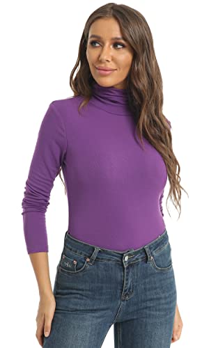 Image of Women's Casual Long Sleeve Turtleneck Tops Slim Fitted Lightweight Base Layer Shirts