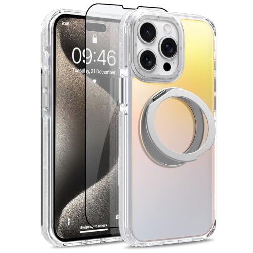 Image of Magnetic for iPhone 15 Pro Max Case with 360 Stand [Compatible with Magsafe] [Fluorescent Design] [1 Screen Protector] Slim Translucent Matte Case for iPhone 15 Pro Max 6.7 inch, White