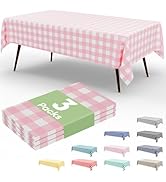 misaya 3 Packs Buffalo Disposable Table Cloth, 54 x 108 Inch Waterproof Plastic Tablecloth, Recta...