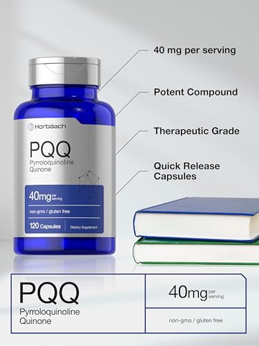 Image of Horbaach PQQ Supplement 40 mg | 120 Capsules | Maximum Strength | Pyrroloquinoline Quinone Disodium Salt Supplement| Non-GMO and Gluten Free
