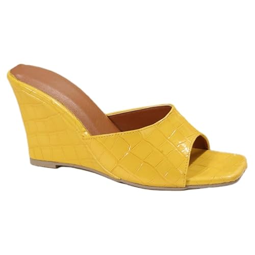 SPKFHD Women's Summer Square-Toe Wedge Slip-On Sandals - Stylish Soft-Sole