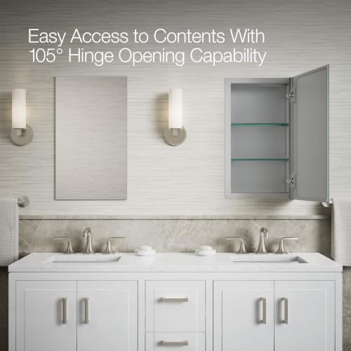 Image of Kohler 55061-NA Embark Slim Medicine Cabinet Mirror, Adjustable Shelves with Mirrored Door, 15 in. W x 26 in. H