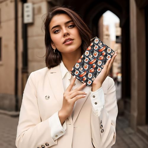Cute Sushi Print Wallet Women Men, Long PU Leather Wallets for Women, Cute Womens Travel Wallet Purse Pouch with Zipper Pocket 6
