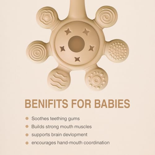 Image of Silicone Baby Teether & Rattle Toy - Soft & Safe for Infants, BPA-Free, Multi-Texture Design for Teething Relief & Early Development (Brown)