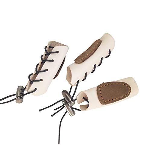 3PCS Archery Gloves Bow Finger Tab Leather Tradition Recurve Bow American Hunting Bow Hand Guard Protect Hand Finger (Brown) - Thumbnail 2
