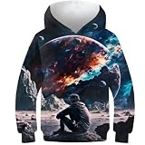 AMNOOL Watching Cosmos Sudaderas con Capucha para niños y niñas, Sudaderas con Capucha, Manga Larga, Ligera, con Capucha de 10 a 12 años