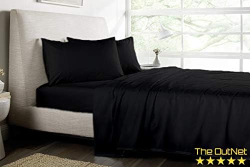 Black 4 Piece - Bed Sheets Set Hotel Luxury Soft - 100% Egyptian Cotton 650TC - Fade Resistant - - Full XL Size 54x80 inch Fits Up to 12-16" Deep Pocket (Black Solid)