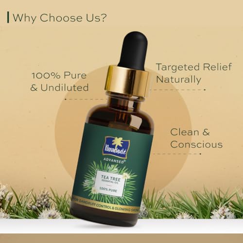 Image of Parachute Advansed Tea Tree Essential Oil | 100% Pure| for Dandruff Control & Glowing Skin | Moisturises dry hair, Controls Dandruff, for Healthy & Clear looking Skin | 14ml