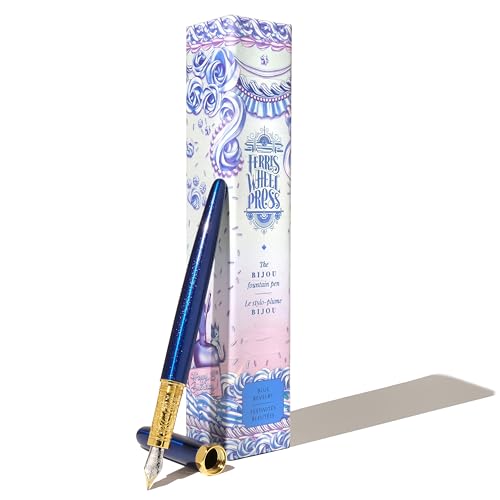 Image of Ferris Wheel Press , Bijou Fountain Pen, Blue Revelry, Double Gold Plated, Sapphire Lacquer Finish, Two-Tone Steel Nib, Fine Nib