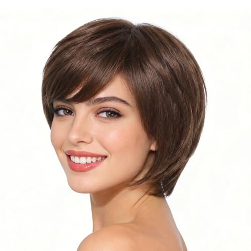Perruque Pixie cut synthétique frange cheveux courts postiche naturel femme