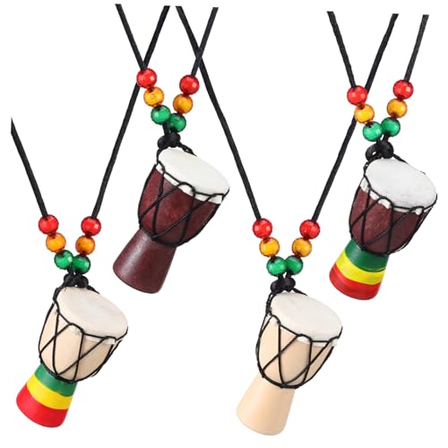 Collier tambourin femme avec pendentif djembe en bois et bijoux africains
