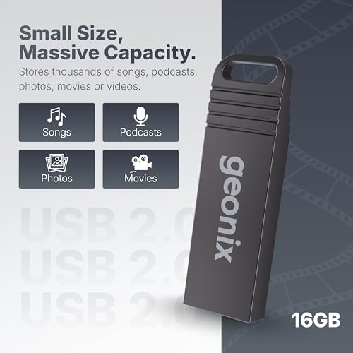 Image of Geonix Pendrive 128GB Metal USB 2.0 Flash Drive /Pen Drive, Keyring Design, Lightweight & Portable, Durable Metal Casing - Ideal for Data Transfer & Storage, 5 Years Warranty (Black)