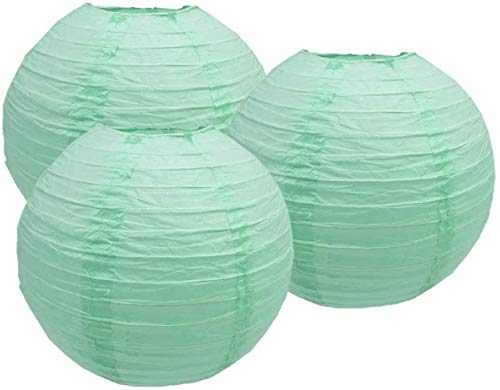 Image of 4 inch6 inch8 inch10 inch12 inch14 inch16 inch18 Round Paper Lanterns Lamp Wedding Birthday Party Decoration Pack of 3 (Mint Green, 12 inch /30CM)