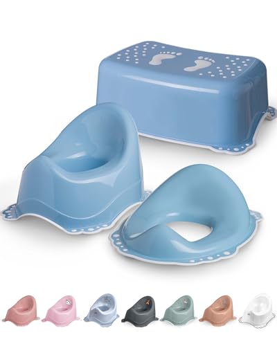 DOCARI Set de toilette 3en1 garçon bleu dès 1 an - composé de pot + tabouret + rehausse WC