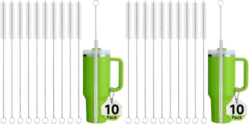 Image of Straw Cleaner Brush Set, 10 Pieces 10 Inch Stainless Steel Handle Straw Brush Set, Extra Long Straw Brush for Tumbler, Sippy Cup, Water Bottle and Tubes (Pack of 2)