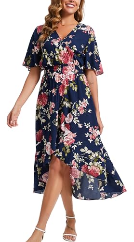 Image of Kormei Womens Short Sleeve Floral Maxi Dress High Low V-Neck Flowy Party Long Dresses