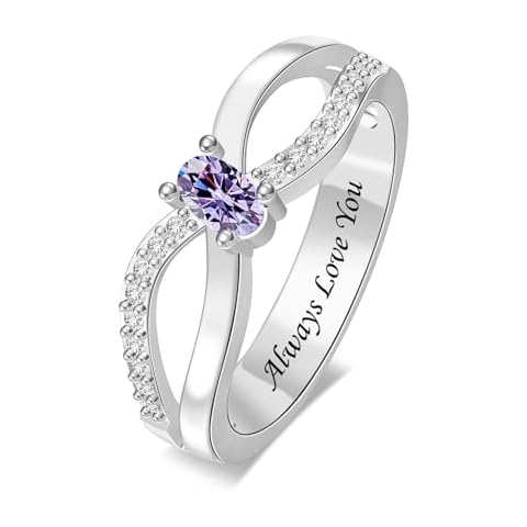 Personalized Rings for Women Sterling Silver Rings Custom 1 Simulated Birthstone Rings Women Infinity Band Mother's Ring for Mother's Day Cover