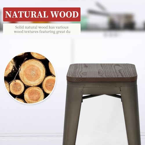 Image of FDW Metal Bar Stools Set of 4 Counter Height Bar Stools 24 Inches Industrial Bar Chairs Patio Stool Stackable Backless Stool Indoor Outdoor Metal Kitchen Stools Bar Chairs (Bronze with Wood, 24 inch)