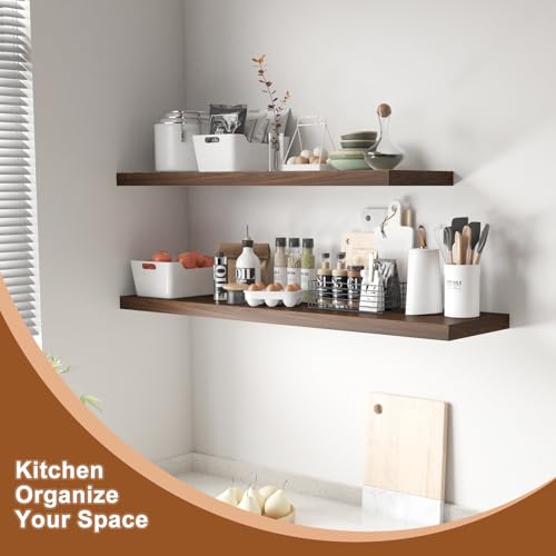 Landmok Large Floating Shelves for Wall 1 Pack Deep Floating Shelves No Drilling Accessories Included Deep Wall Shelves for Living Room Kitchen Farmhouse 48" W x 12" D x 1.2" H Walnut by Landmok - Image 6