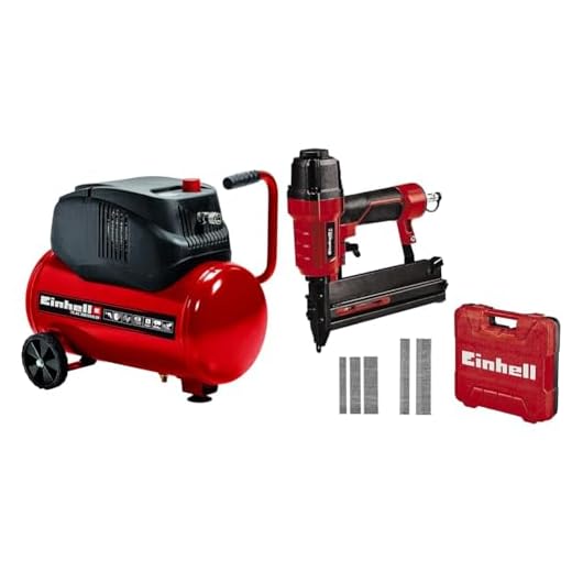 Einhell Kompressor TC-AC 200/24/8 OF (1.200 W., max. 8 bar, Druckminderer, öl-/servicefreier Motor, 24 l-Tank, vibrationsgedämpfter Standfuß, Rückschlag-/Sicherheitsventil, inkl. Druckluft-Tacker TC-PN 50)