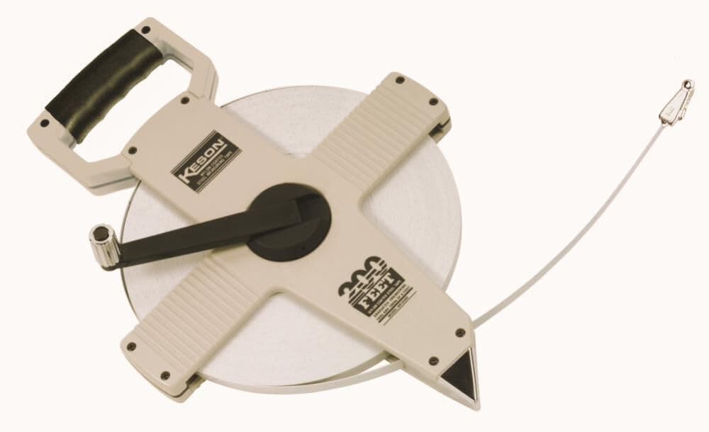 Keson NR10200H Nylon Coated Steel Blade Measuring Tape with Zero Point at Tape End and Hook End (Graduations: 1/10, 1/100), 200-Foot