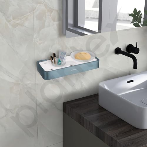 Image of Plantex Aluminium and Acrylic Soap Holder with Tumbler Holder /Soap Dish with Toothbrush Holder for Bathroom - (Grey and Milky White)