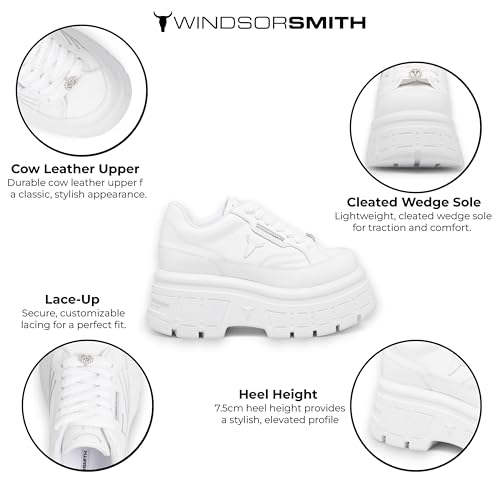 Windsorsmith Womens White Chunky Leather Platform Trainers Sneakers - Swerve2