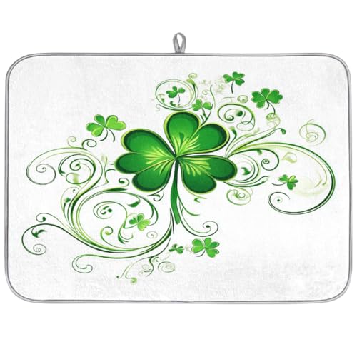 Axurera Tapete de secado de platos con diseño de tréboles florales y enredaderas del día de San Patricio para encimera de cocina, tapete escurridor de platos absorbente, almohadilla lavable para secar