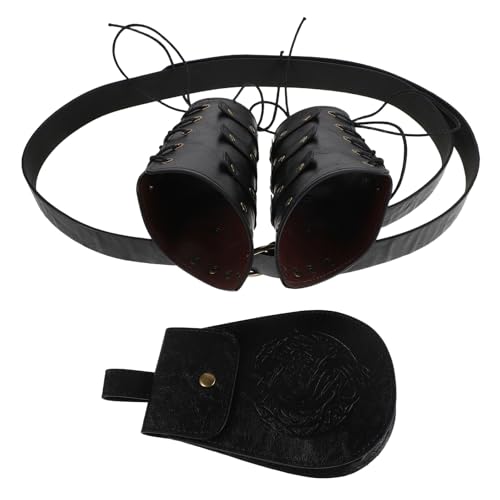 Ceinture Viking Ajustable en Pu Noir et Bracelets Médiévaux Finition Roi