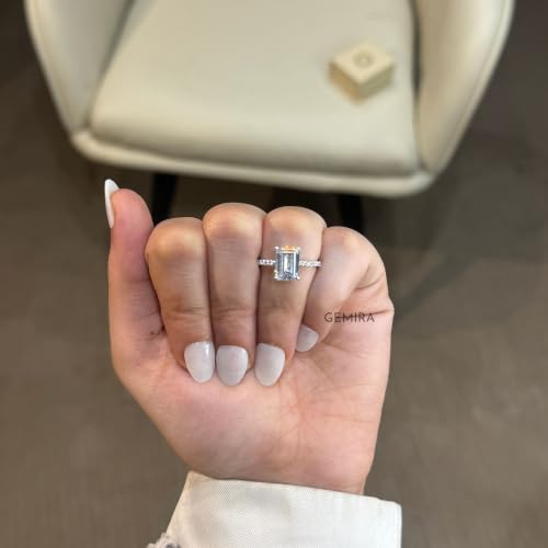 Image of Pure 925 Sterling Silver Emerald Cut Ring for Women Engagement Ring | Pure 925 Sterling Silver, 5A Quality CZ, BIS Hallmarked, Branded Packaging, Pave Setting