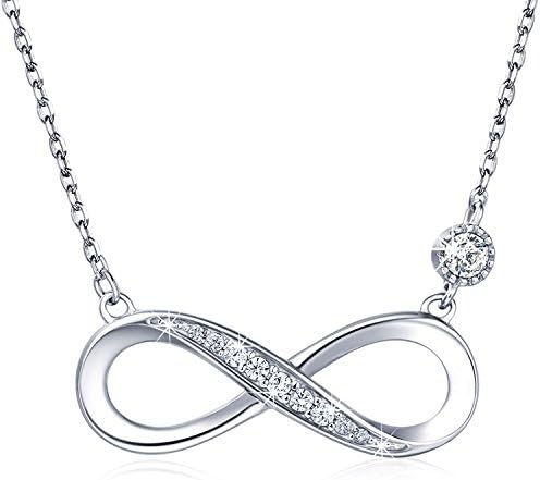 Billie Bijoux 925 Sterling Silver Necklace Forever Love” Infinity Heart Love Pendant White Gold Plated Diamond Women Necklace Gift for Mother's Day (A-silver)