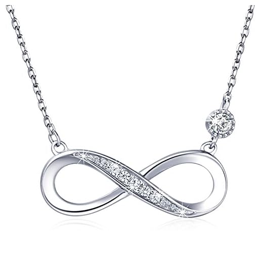 Billie Bijoux Femmes Collier En Argent Sterling 925 Amour pour toujours Infini Coeur Amour Or Blanc Plaqué Diamant Pendentif Femmes Cadeau pour La Fête Des Mères (A- silver)